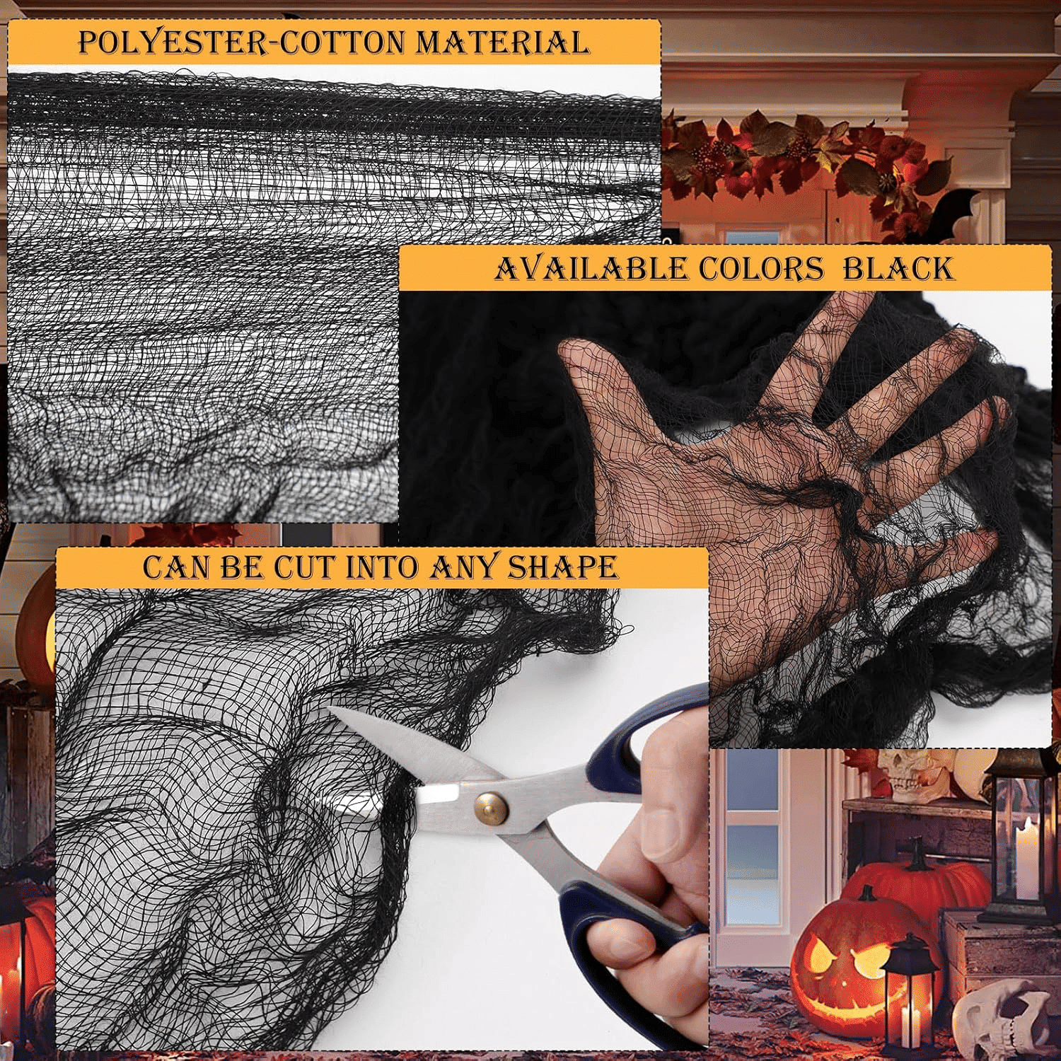 410x80 Inch Halloween Creepy Cloth Gauze Fabric in 5 Colors for Spooky Decor