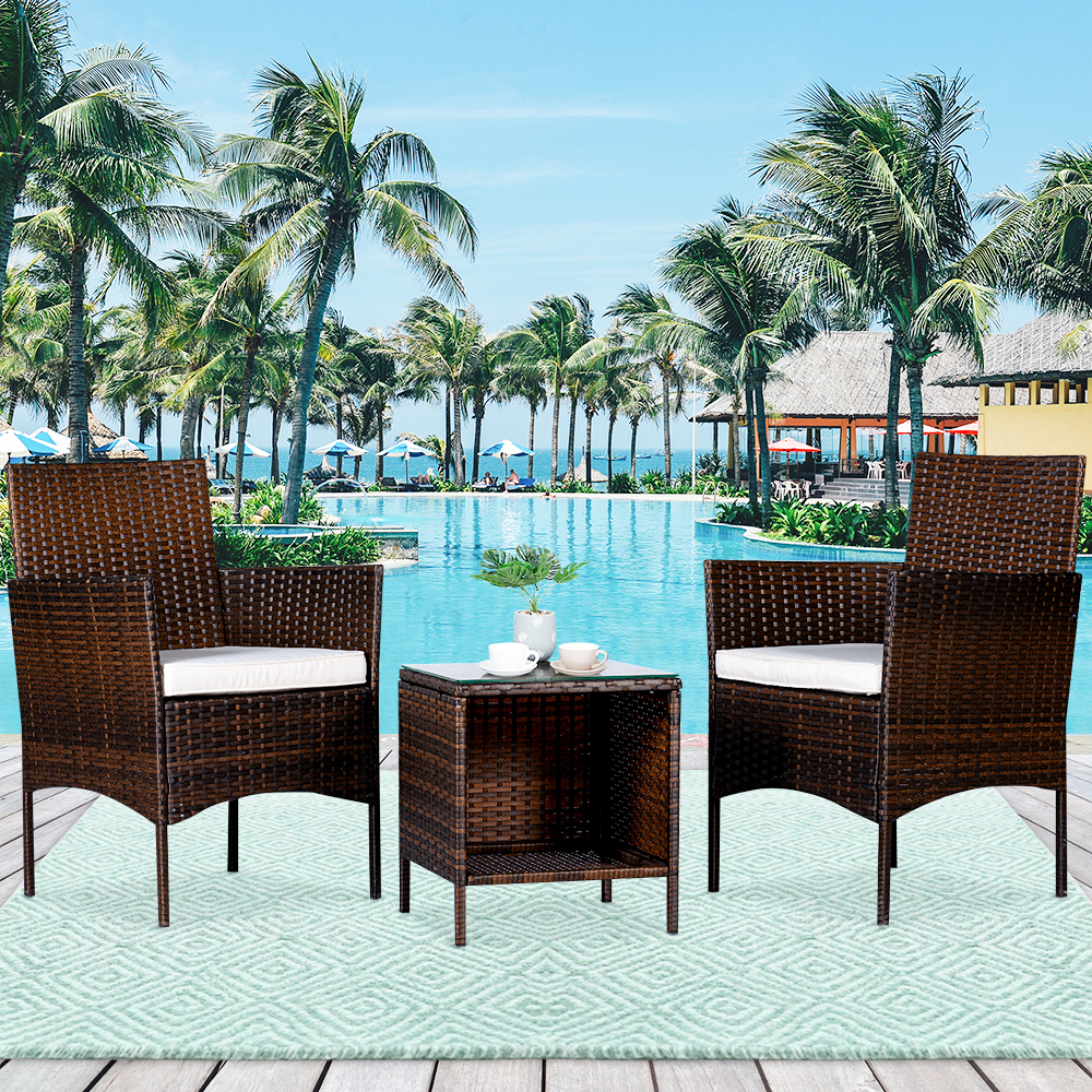 Outdoor Table and Chairs, 3-Piece Wicker PE Rattan Furniture Sets, Patio Bistro Set with Glass Side Table and 2 Single Sofa, Removable Cushion, Small Patio Set for Backyard Porch Garden Balcony, J2054 - image 2 of 14