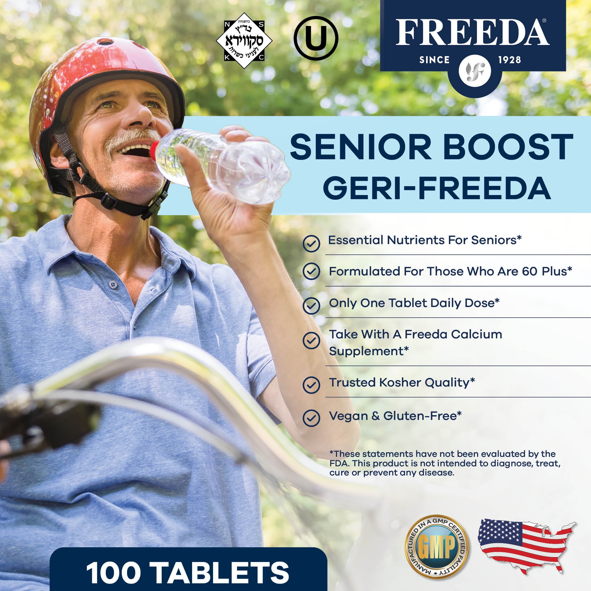 Freeda Senior Multivitamin – One Daily Vitamin for Adults 55+ | Energy & Immune Support | Vegan, Kosher, Gluten Free | 100 Tablets