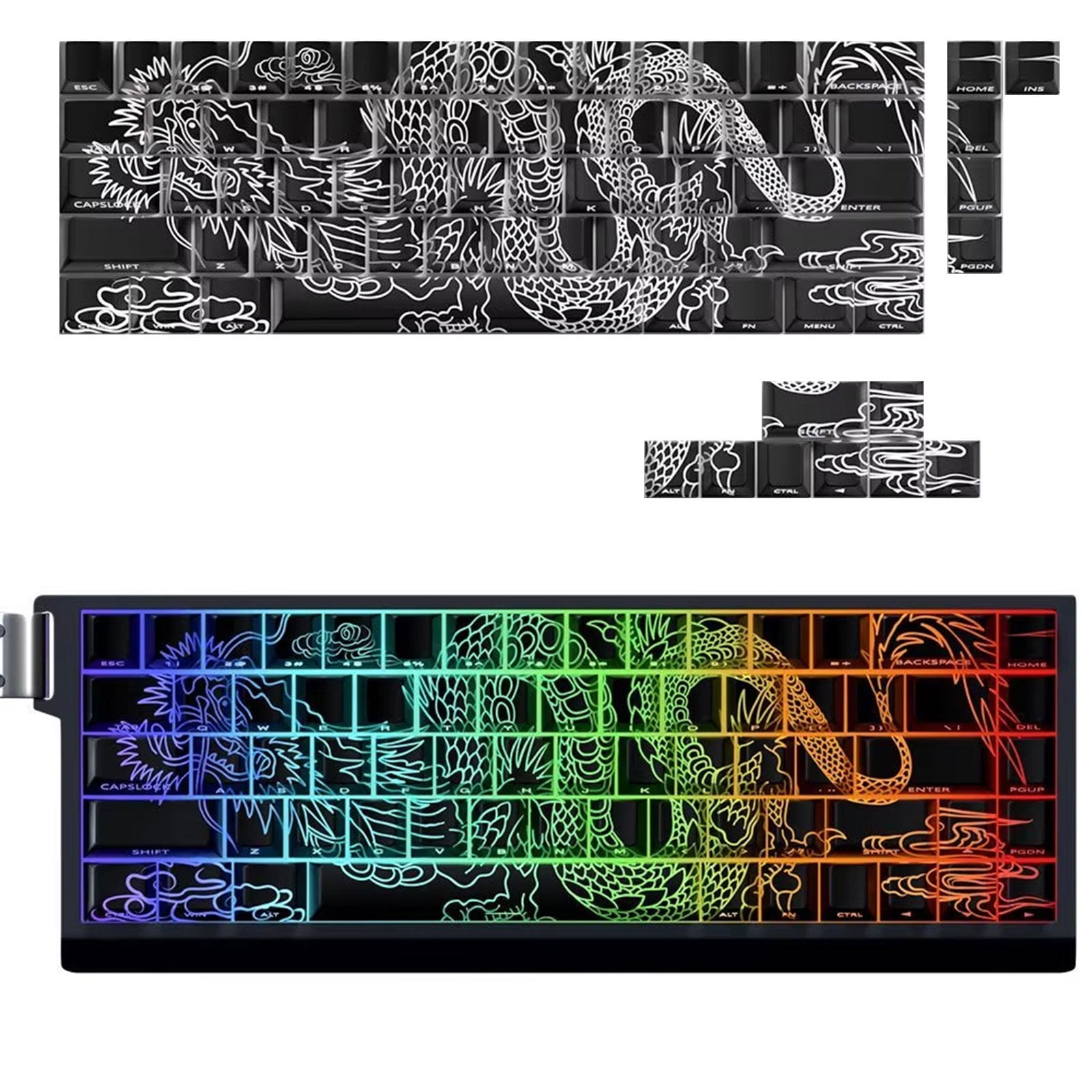 Keycaps 74Key Side Print Backlit Keycap Set Loong Dye Sublimations for 60 61 65 67 68 Keyboards