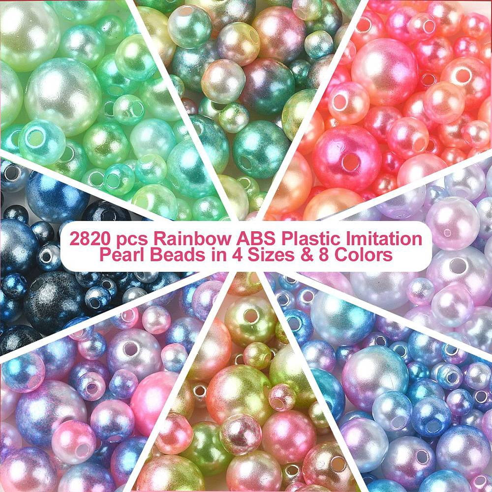 Rainbow ABS Plastic Imitation Pearl Beads Gradient Mermaid Pearl Beads Round Mixed color 4~10x3.5~9mm Hole: 1.2~1.6mm 2920pcs/box ABS Plastic