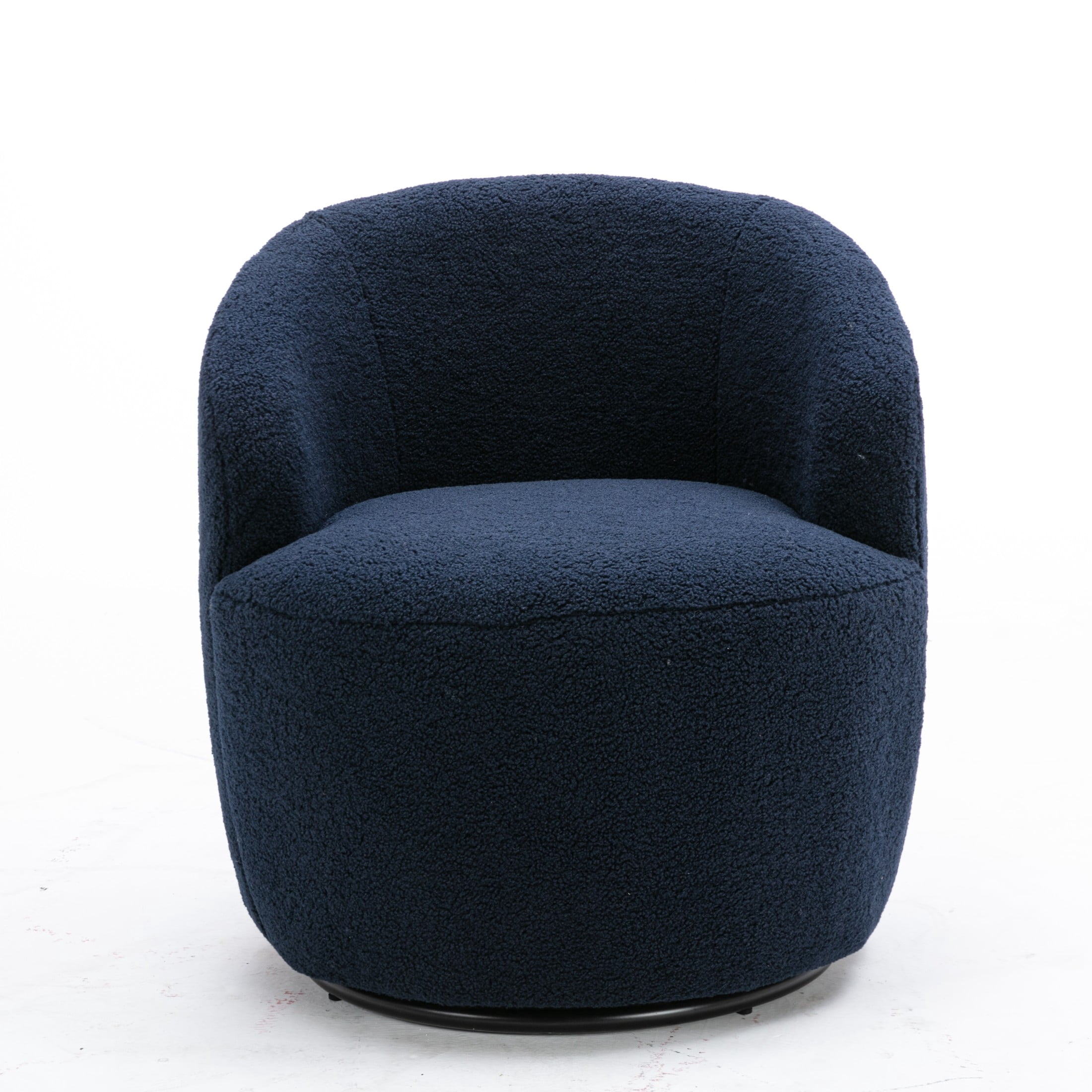 Noble House Arissa 26" Teddy Ergonomic Barrel Armchair, Swivel Reading Chair with Metal Base for Living Room, Dark Blue