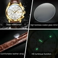thumbnail image 5 of OLEVS Watches for Men Chronograph Leather Gold Case Analog Quartz Fashion Business Dress Large Face Mens Watches Day Date Luminous Waterproof Casual Male Wrist Watch Reloj para Hombre blue/black Dial, 5 of 13
