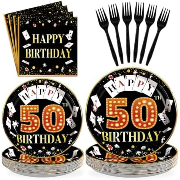 96Pcs Casino 50th Birthday Decoration Casino Themed Paper Plates and Napkins 50th Las Vegas Party Decoration for 50 Years Birthday Poker Game Night Vegas Party Supplies$$Home Decor, Kitchen, & Other