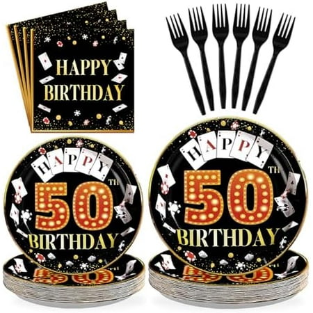 96Pcs Casino 50th Birthday Decoration Casino Themed Paper Plates and Napkins 50th Las Vegas Party Decoration for 50 Years Birthday Poker Game Night Vegas Party Supplies$$Home Decor, Kitchen, & Other