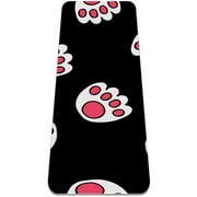 Cute Cat Claw Paw Black Background Pattern TPE Yoga Mat for Workout & Exercise - Eco-friendly & Non-slip Fitness Mat