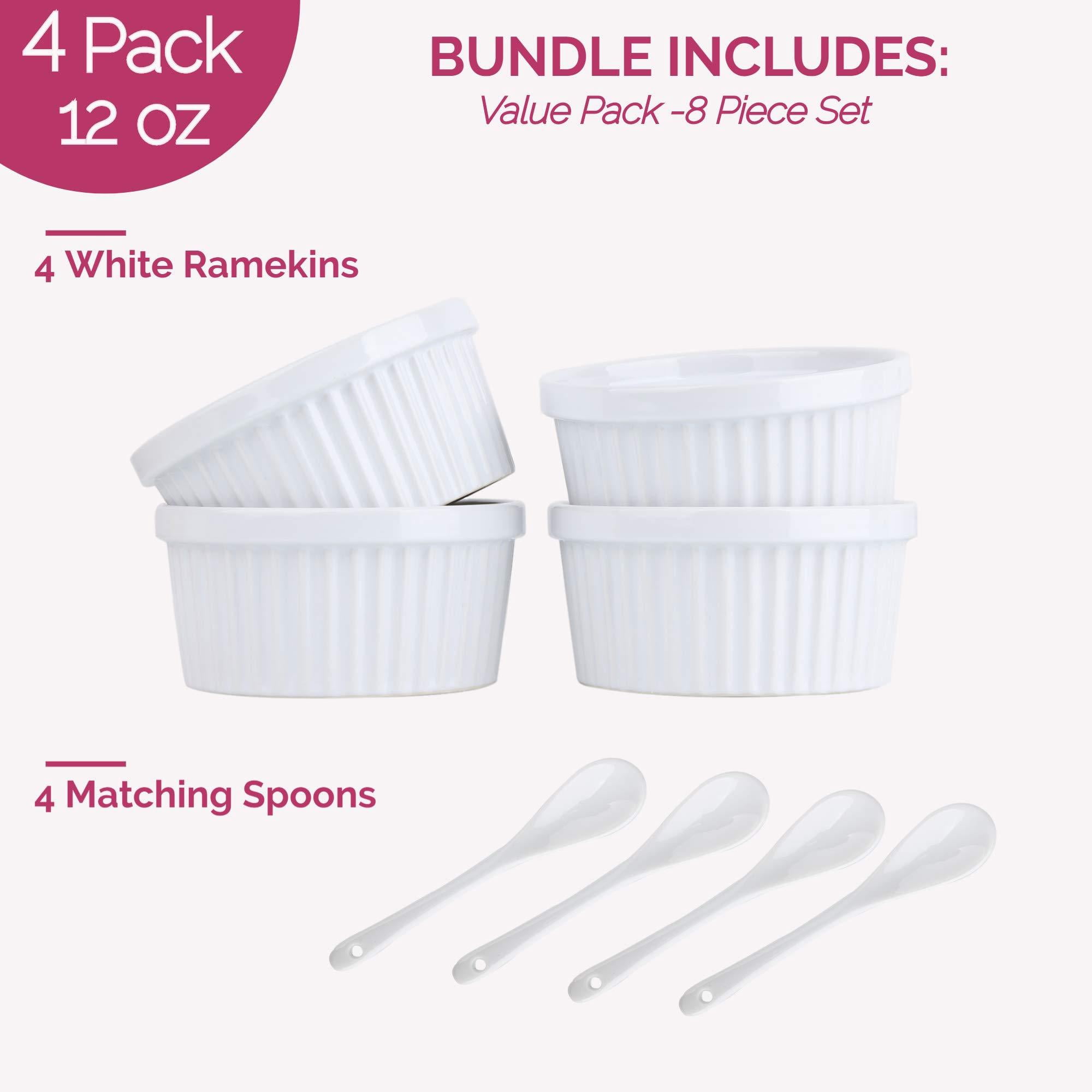 Lawei 12 Pcs Ramekins Souffle Dish Set Porcelain Baking Cups For Muffin Cupcakes Pudding Serving, 9 Cm On