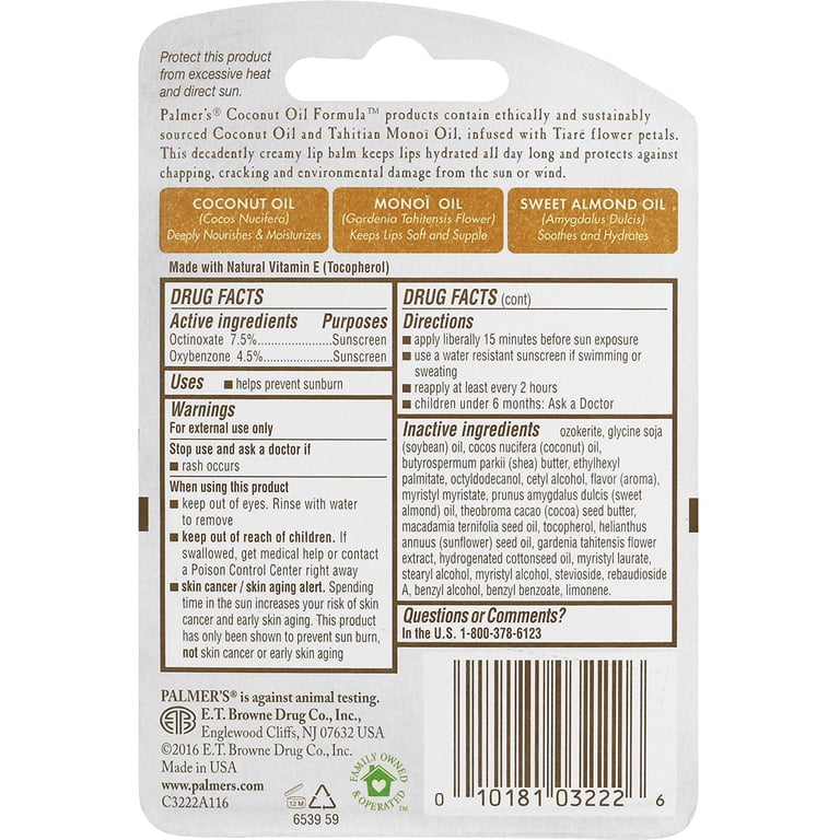 palmer'c coconut oil lip balm ingredients Palmers me oilPr mbrojtjen e buzve Palmer's Coconut Oil Formula SPF