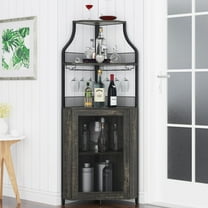 Kojooin Farmhouse Wine Bar Corner Cabinet with Storage, Small Buffet Sideboard with Detachable Rack and Buffet Mesh Door, Glass Rack, Liquor Coffee Bar Cupboard for Kitchen, Dining Room