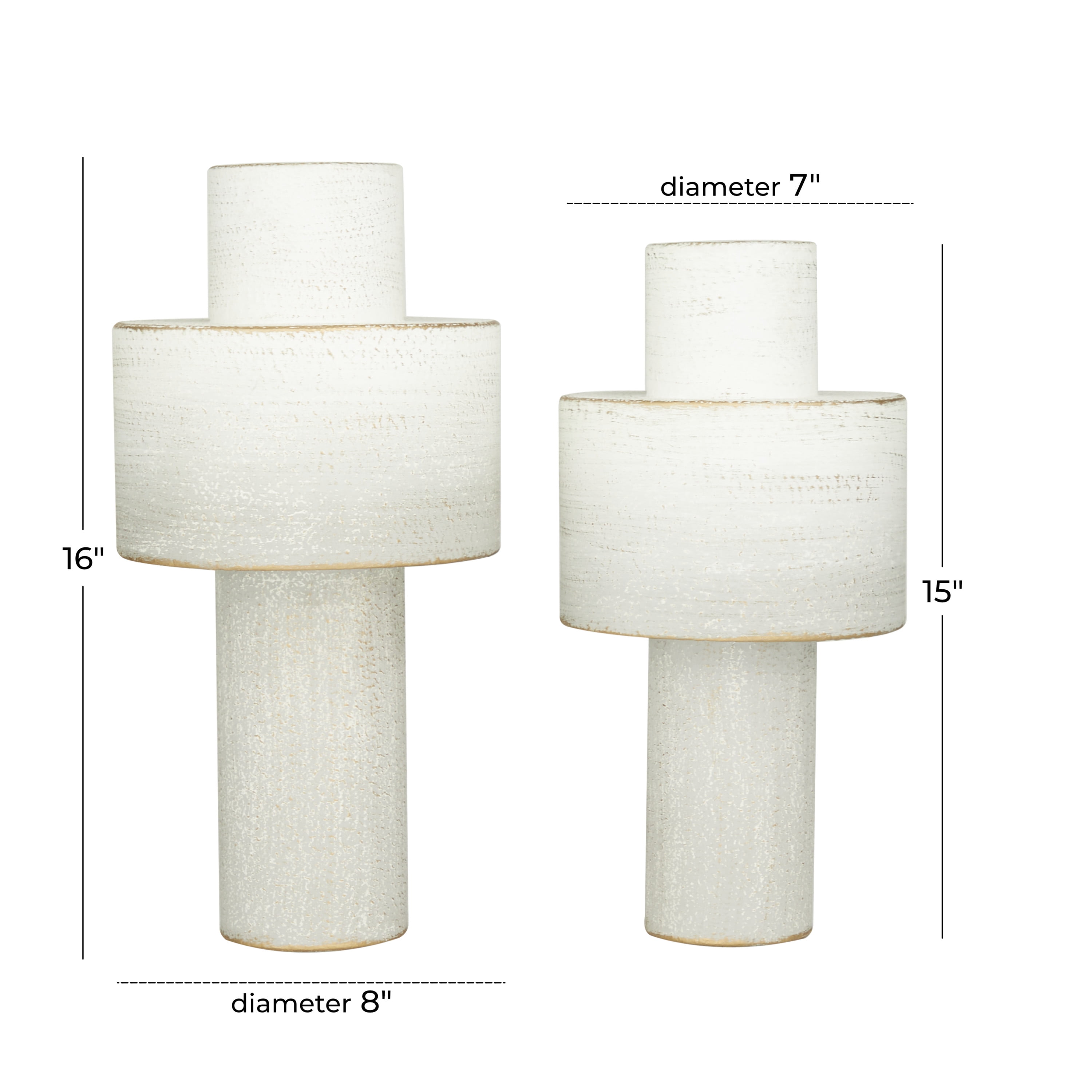 CosmoLiving by Cosmopolitan 16", 15"H White Metal Vase, Set of 2