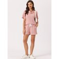 thumbnail image 2 of DARING DIVA Women's Lounge Sets Ribbed Knit Short Sleeves Pajamas with Shorts 2XL Pink, 2 of 7