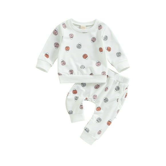 Newborn Baby 2Pcs Halloween Outfits Long Sleeve Pumpkin Sweatshirt Pants Set