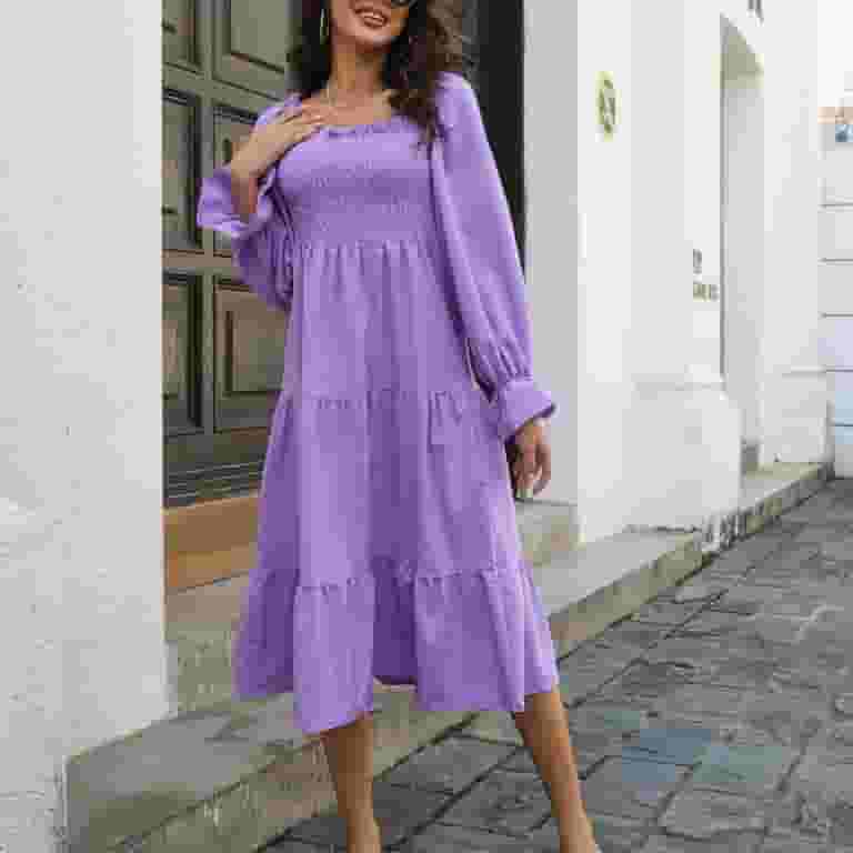 Full Of Love Long Dress purple×green JNGSA Modest Dresses for Women,Women's 2023 Flowy Tiered