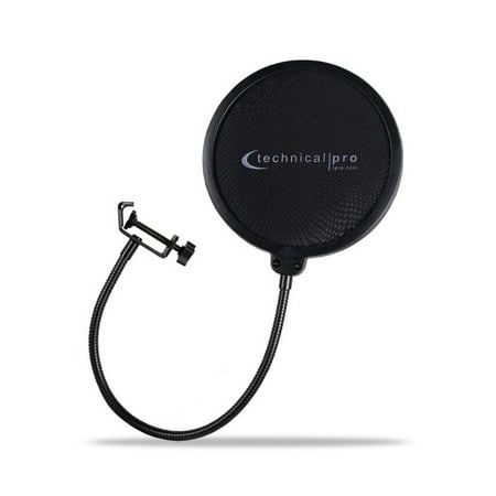 Technical Pro 6'' Stand Clamp on Microphone Pop Filter Studio Mic Wind Screen Swivel Mount with 10" arm and 360-degree flexible gooseneck holder