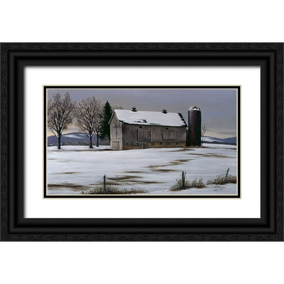 Goebel, Wilhelm 14x10 Black Ornate Wood Framed with Double Matting Museum Art Print Titled - Winter Barn