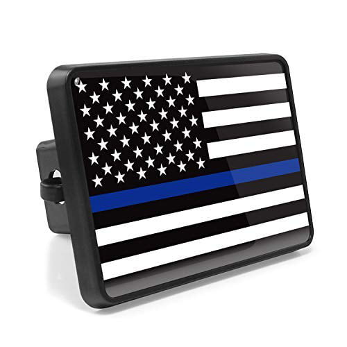 Police Blue Line Flag shape of Texas Metal Hitch Cover 