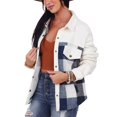 thumbnail image 2 of Chaqueta Estampada A Cuadros Manga Larga Bolsillo Mezclilla Cuello Vuelto Hombro Caída Abrigo Estampado A Cuadros Blanco XL, 2 of 6