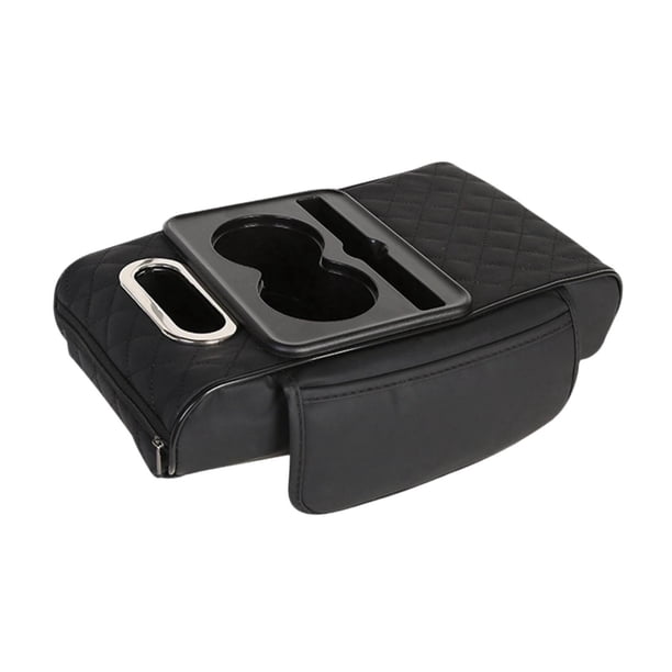 Almohadilla para reposabrazos de coche, portavasos multifuncional de cuero sintético premium con portavasos, organizador de consola central