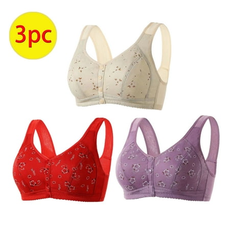 Crunowin Women s Front Closure Bra 3 Pack  Wire Free Comfort Breathable Lingerie Plus Size Push Up Everyday Underwear Red XXL