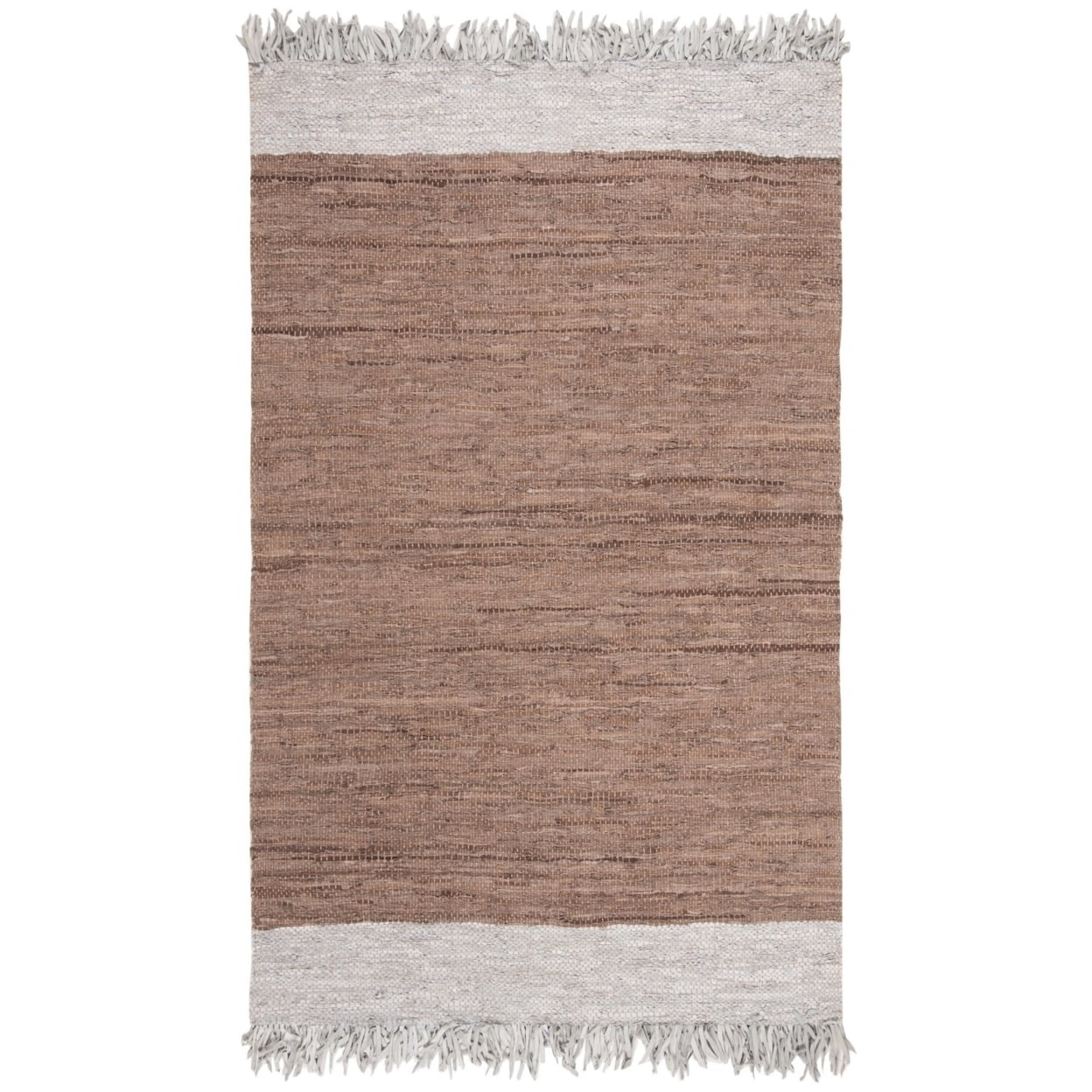 SAFAVIEH Vintage Leather Horatio Braided Fringe Border Area Rug, Light Grey/Brown, 3' x 5'