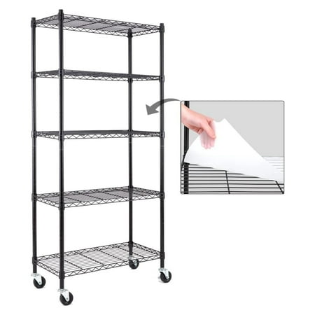 

ZZYY 5-Shelf Shelving Units and Storage on 3 Wheels with Shelf Liners Set of 5 NSF Certified Adjustable Heavy Duty Carbon Steel Wire Shelving Unit (30W x 14D x 63.7H) Pole Diameter 1 Inch