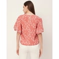 thumbnail image 4 of Moomaya Printed Tops For Women, Lace Flutter Sleeve Viscose Casual Top, 4 of 9