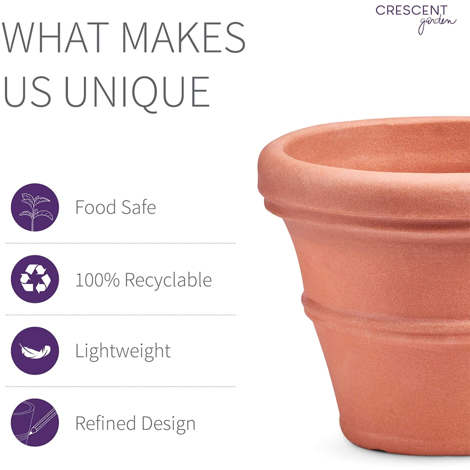 Crescent Garden Brunello Classic Rolled-Rim Planter, 16â (Rust)