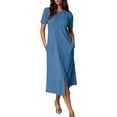 thumbnail image 2 of Roncen Women's Summer Dress - Casual Round Neck with High-Slit Design and Side Pockets, A-Line Dress for Daily Wear, 2 of 7