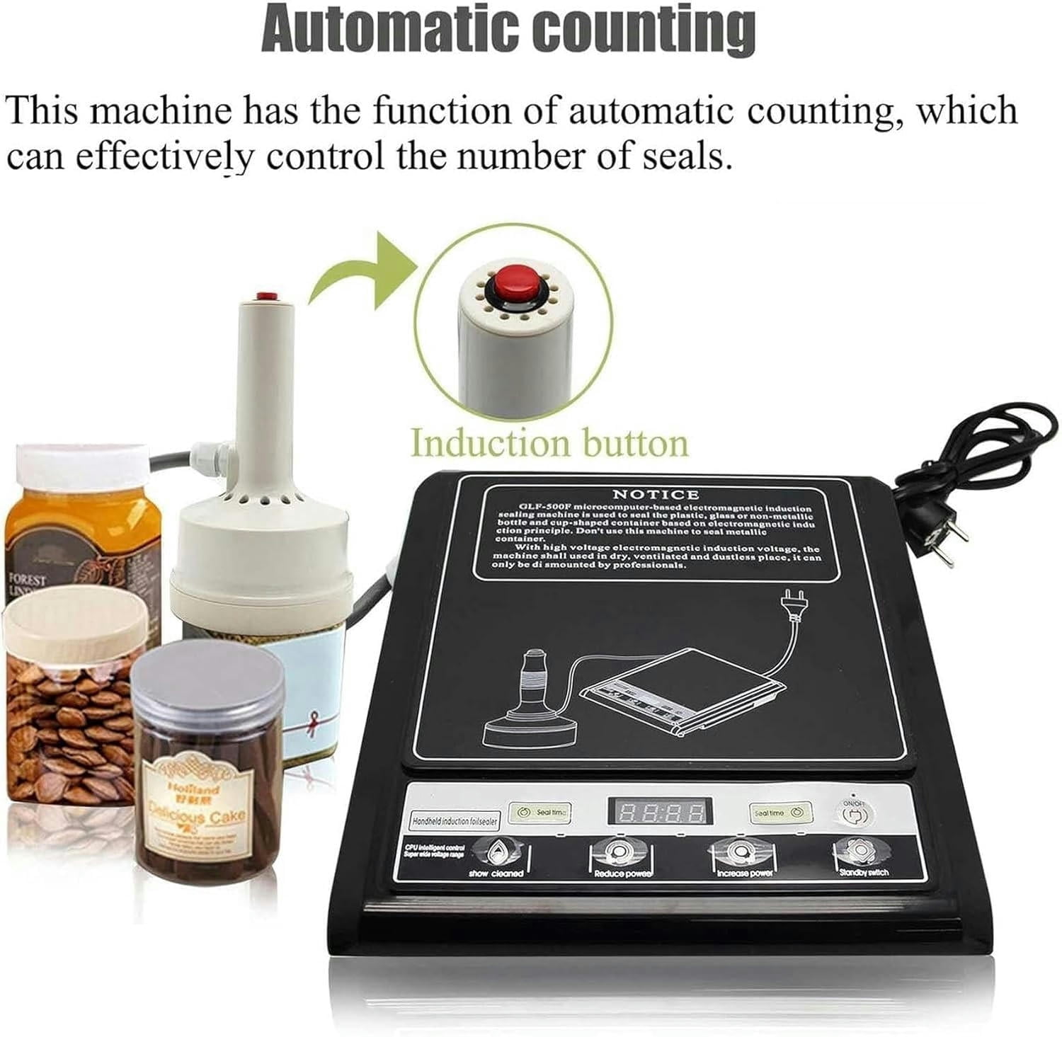 GXCZ Vacuum Sealers Handheld Electromagnetic Induction Sealer, Portable Manual Induction Sealing Machine with Counting Function, Suitable for Plastic Glass Bottles