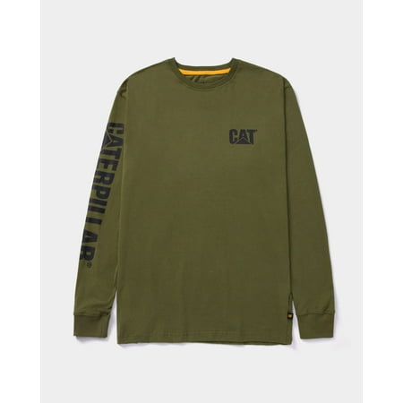 Caterpillar Men's Trademark Banner Long Sleeve Tee Shirts with Center Back Neck Wire Management Loop and CAT Logo, Chive, 4XL