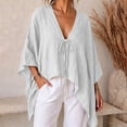 thumbnail image 2 of Babysbule Women V Neck Tie Front Batwing 3/4 Sleeve Oversized Loose Casual Top for Summer Vacation Daily Outfits, 2 of 9