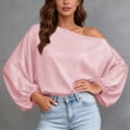 thumbnail image 2 of Sexlip Womens Off Shoulder Blouse Long Sleeve Puff Sleeve Design Satin Fabric Flowy Silhouette for Evening Occasions Pink L, 2 of 5