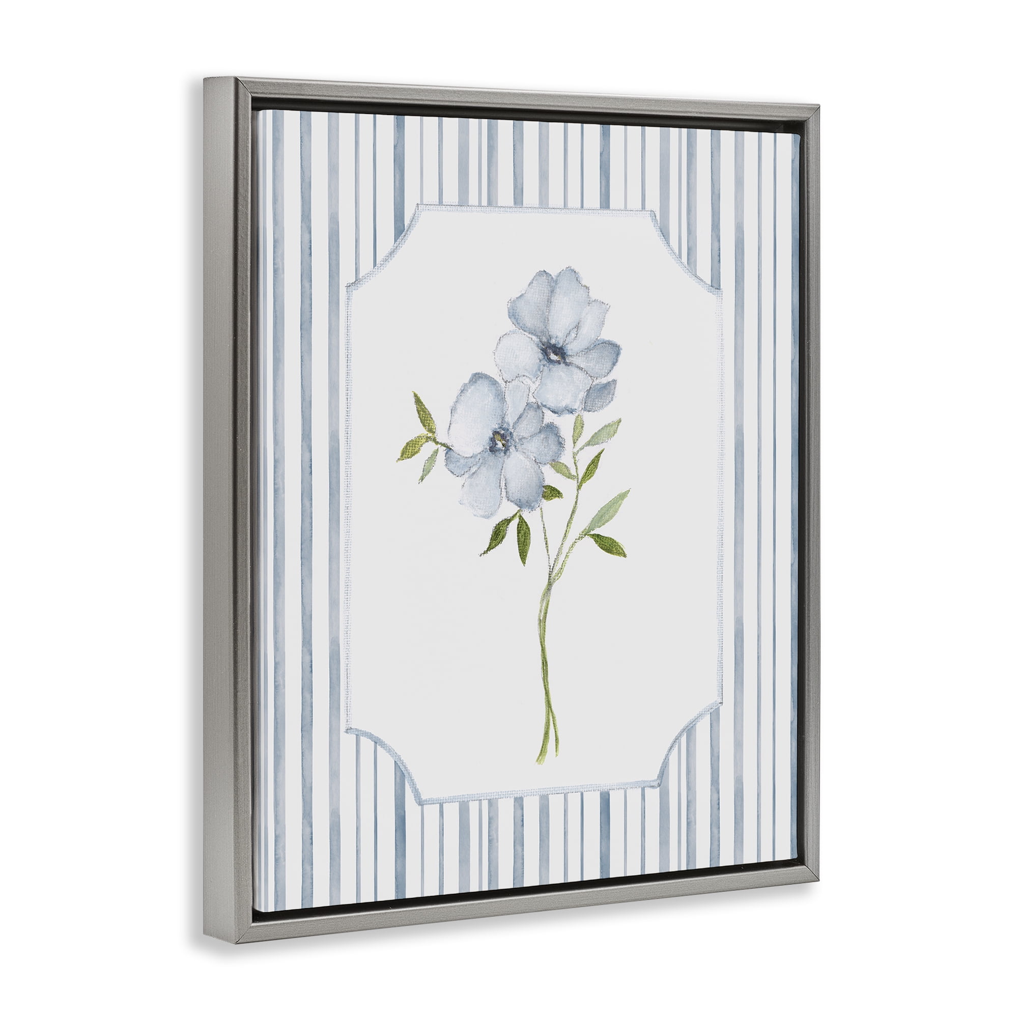 Stupell Industries Blooms And Stripes Gray Framed Floater Canvas Wall Art, design by Tava Studios