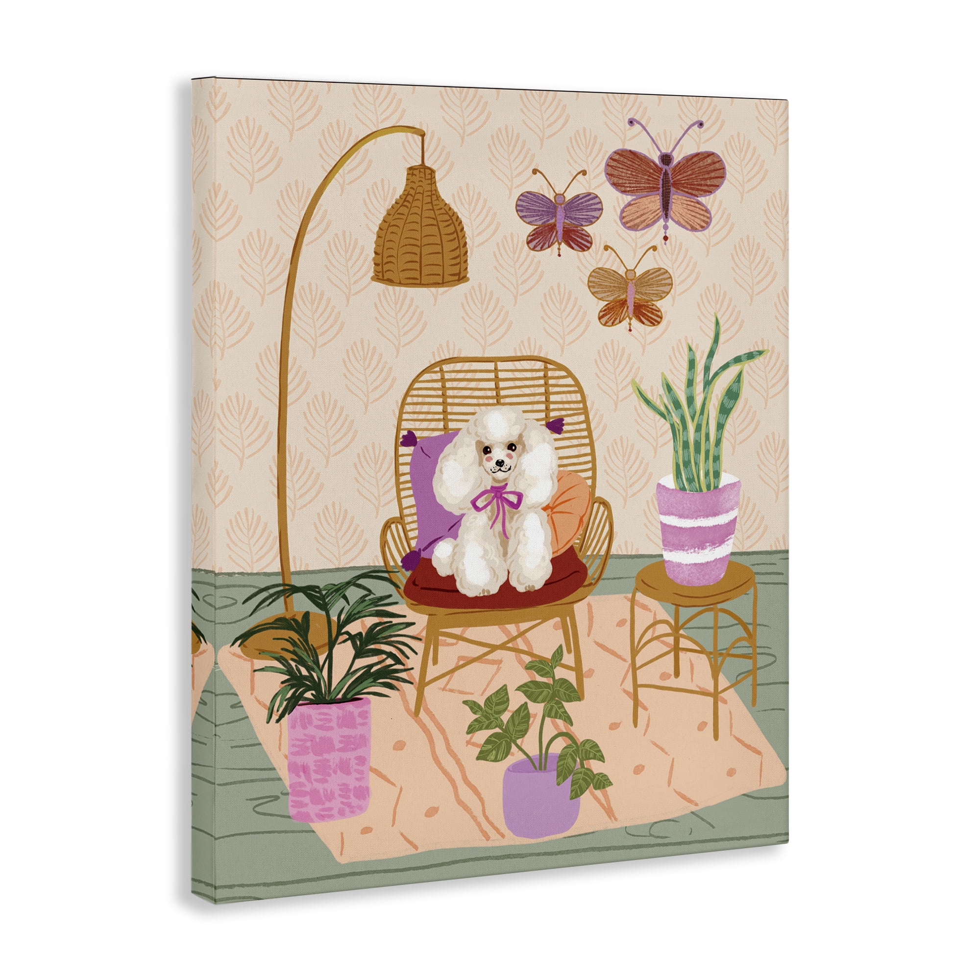 Stupell Industries Pup in Whimsical Living Space Animals Painting Wrapped Canvas Art Print Wall Art, 36 x 48