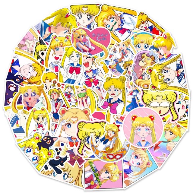 Set de pegatinas Anime Sailors Moon de vinilo PVC impermeable, 50 unidades