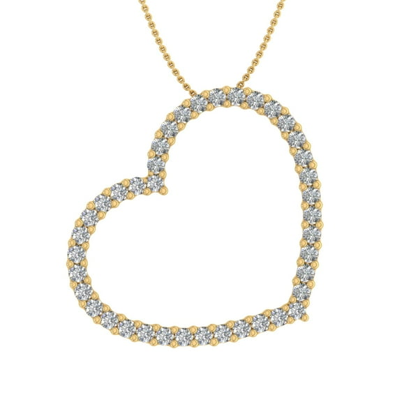 3/4 Carat Diamond Heart Pendant Necklace in 14K Yellow Gold (Silver Chain Included) -IGI Certified (SI1-SI2 Clarity)