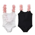 thumbnail image 5 of Styles I Love Toddler Kid Girls 3D Flower Straps Backless One-Piece Solid Color Swimsuit Beach Bathing Swimwear, 2 Colors (Balck, 28/2T), 5 of 7