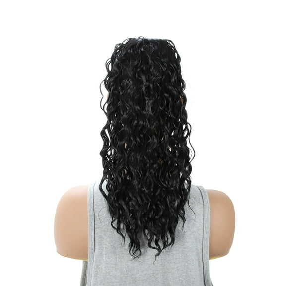 Unique Bargains 1 Pc Latin American Curly Ponytail Long Hair Hair Extensions High Temperature Fiber 16IN Hair Extension Tape Black for Women