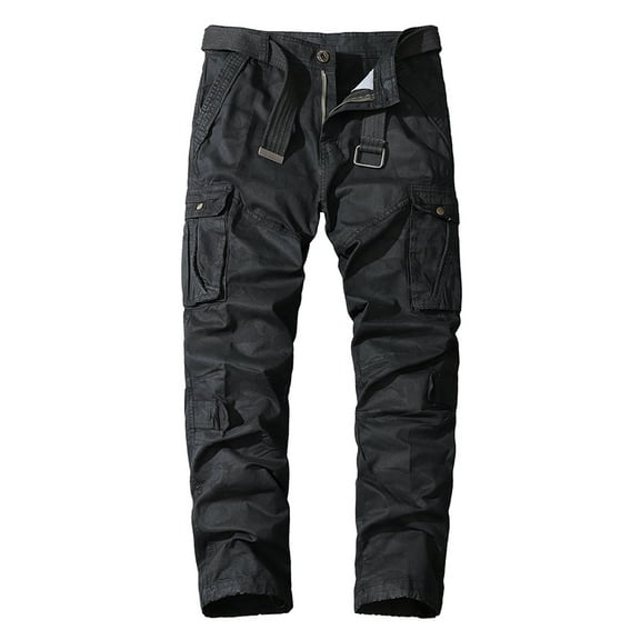 SWSMCLT Men's Cargo Pants Full Cotton Outdoor Chic Work Utility Pants Casual Streetwear Black 38