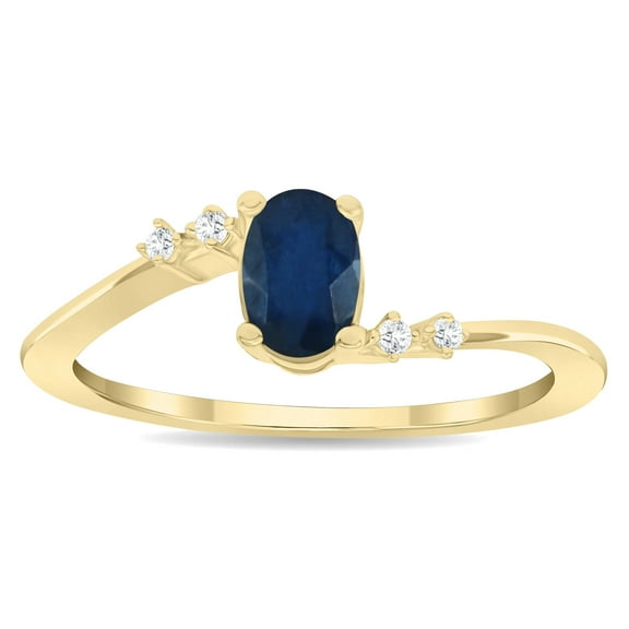 SZUL Women's Oval Shaped Sapphire and Diamond Tierra Ring in 10K Yellow Gold