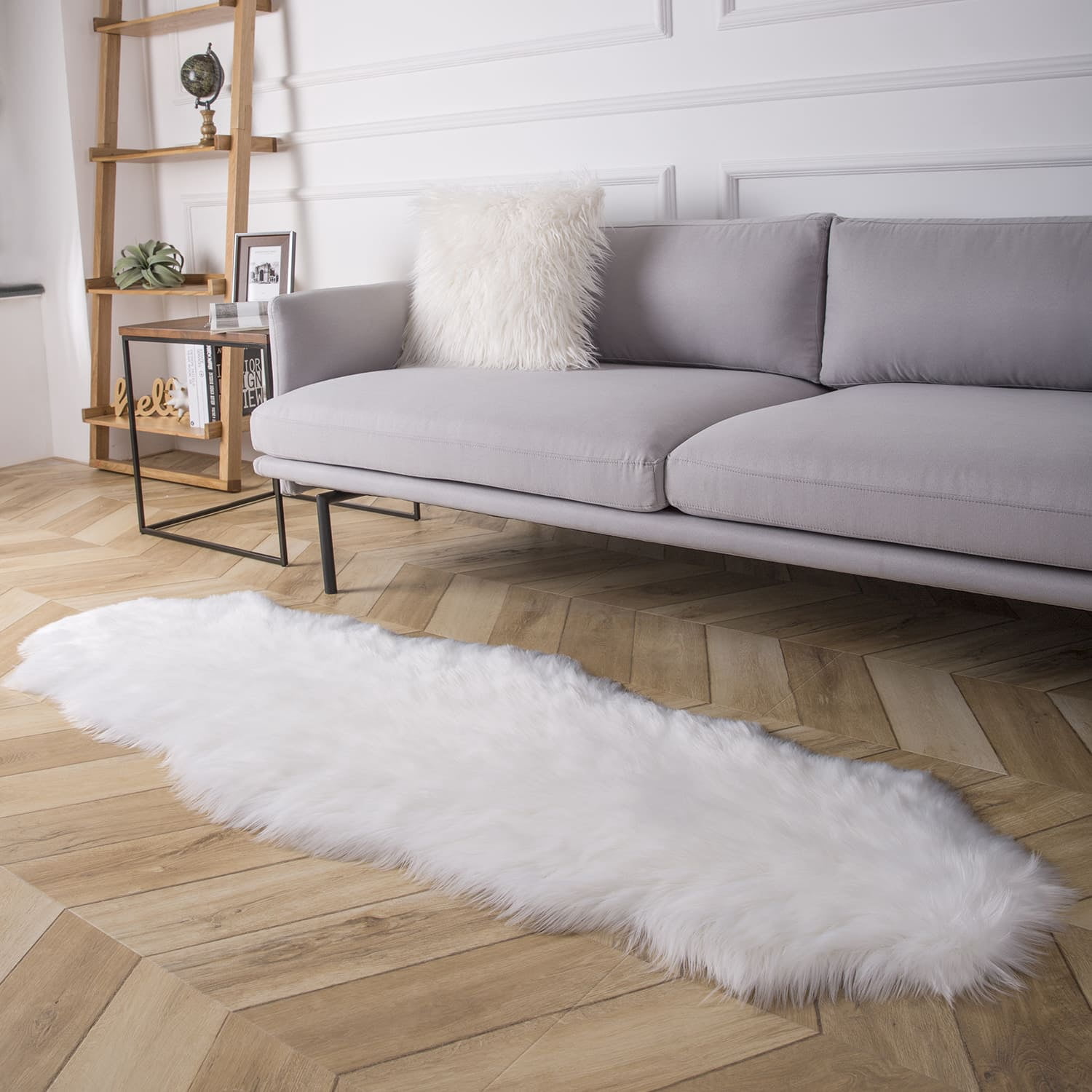 Deluxe Ultra Soft Faux Sheepskin Fur Series Fluffy Decorative Indoor Shag Area Rug, 2 x 6 Feet, white, 1 Pack