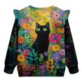 thumbnail image 6 of Yuyamidu Black Cat Sweatshirt for Girls 3T 4T Cute Animal Graphic Sweatshirts Long Sleeve Ruffle Shoulder Crewneck Pullover Tops Lightweight Soft Outdoor Play Wear, 6 of 8