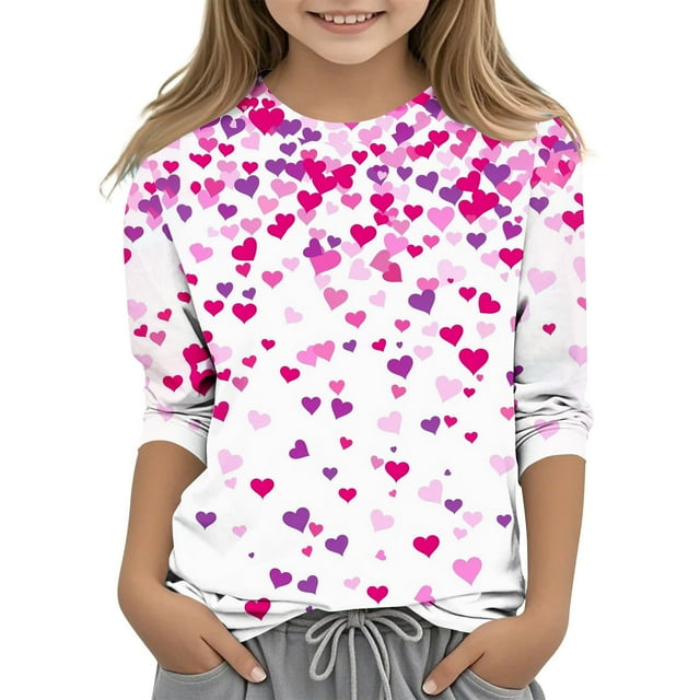 WRKEKC Chandails à Manches Longues pour Filles, T-Shirts à Manches Longues pour Filles, Garçons et Chandail Décontracté Imprimé à Manches Trois-Quarts à Col Rond pour Enfants, Chandail de Base