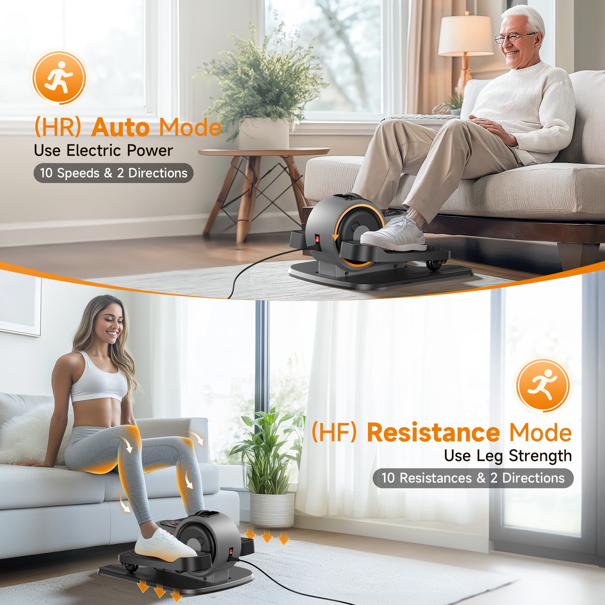 UPGO Under Desk Ellipticals Electric, Elipse Leg Exerciser Fully Assembled, Pedal Exerciser with Remote Control & Non-Slip Pedals Resistance & Speed