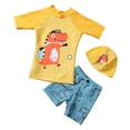thumbnail image 6 of Tfken Summer Boys Kids Swimwear Set Outfits For Teens 3 Piece Swimming Tops And Swim Trunks With Hat Set Dinosaur Print Swimsuit Beach Quick-Dry Children Soft Bathing Suits Size 2-3 Years Multicolor, 6 of 6
