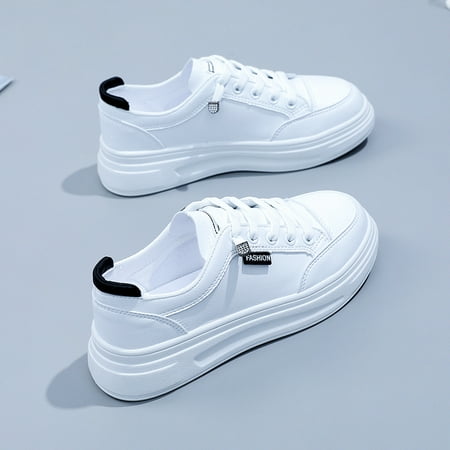

Thick-soled White Shoes Letter Patched Lace-up Skate Shoes Lazy Casual Sneakers