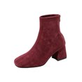 thumbnail image 2 of Women's Square Toe Stretch Suede Ankle Boots Chunky Block Heel Back Zip Slim Shaft French Minimalist Fashion Short Booties Suitable For Autumn Winter Daily Outfits, 2 of 8