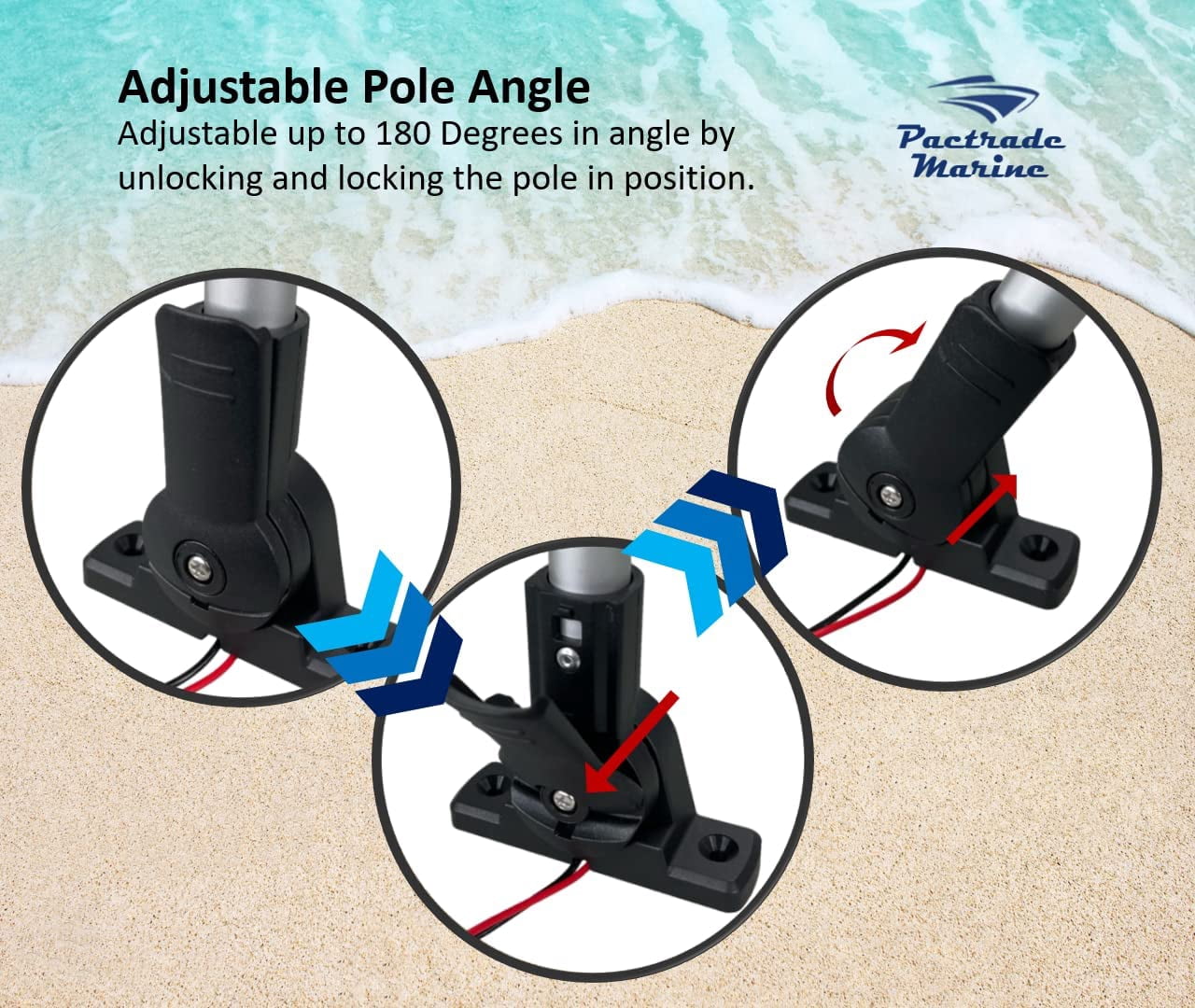 Pactrade Marine Aluminium LED RV Adjustable All Round 360 Degree with Stern Pole Navigation Anchor Light Pontoon Fishing Boat Kayak (12" Vertical)
