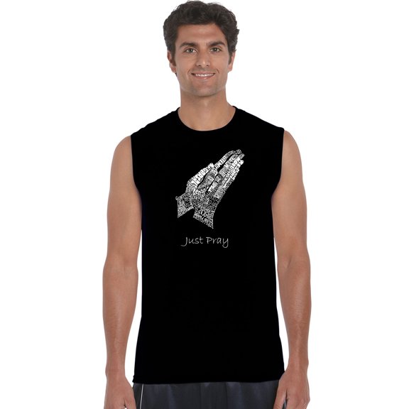 LA Pop Art Men's Word Art Sleeveless T-shirt - Prayer Hands