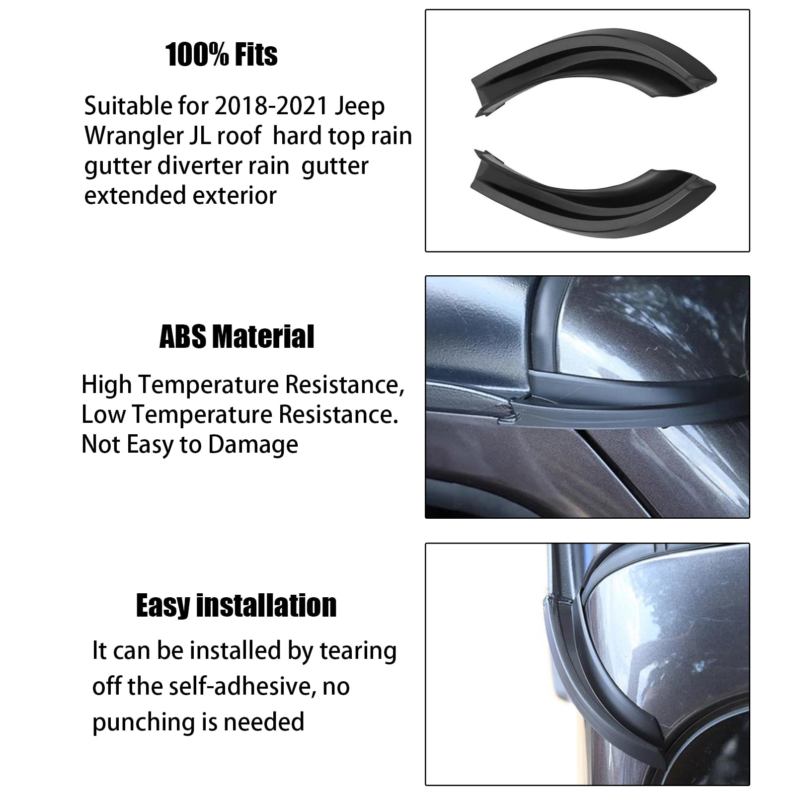 CheroCar Hardtop Rain Diverter ABS Rainwater Gutter Extensions Rain Deflector Exterior Accessories for Jeep Wrangler 2018-2021 JL JLU & 2020 Jeep Gladiator JT Purple 